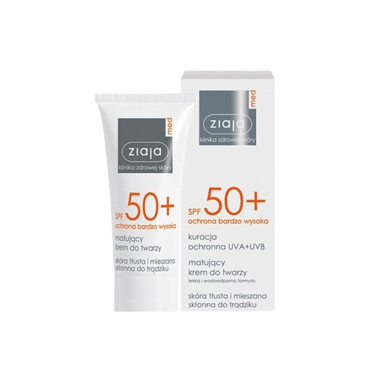 Ziaja Med SPF 50+ Krem do twarzy matujący cera tłusta i mieszana skłonna do tradziku 50 ml