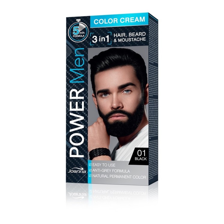 Joanna Power Men Cream Color 3in1 - men's hair, beard and mustache dye - /01/ Black Joanna Power Men Cream Color 3in1 - men's hair, beard and mustache dye - /01/ Black