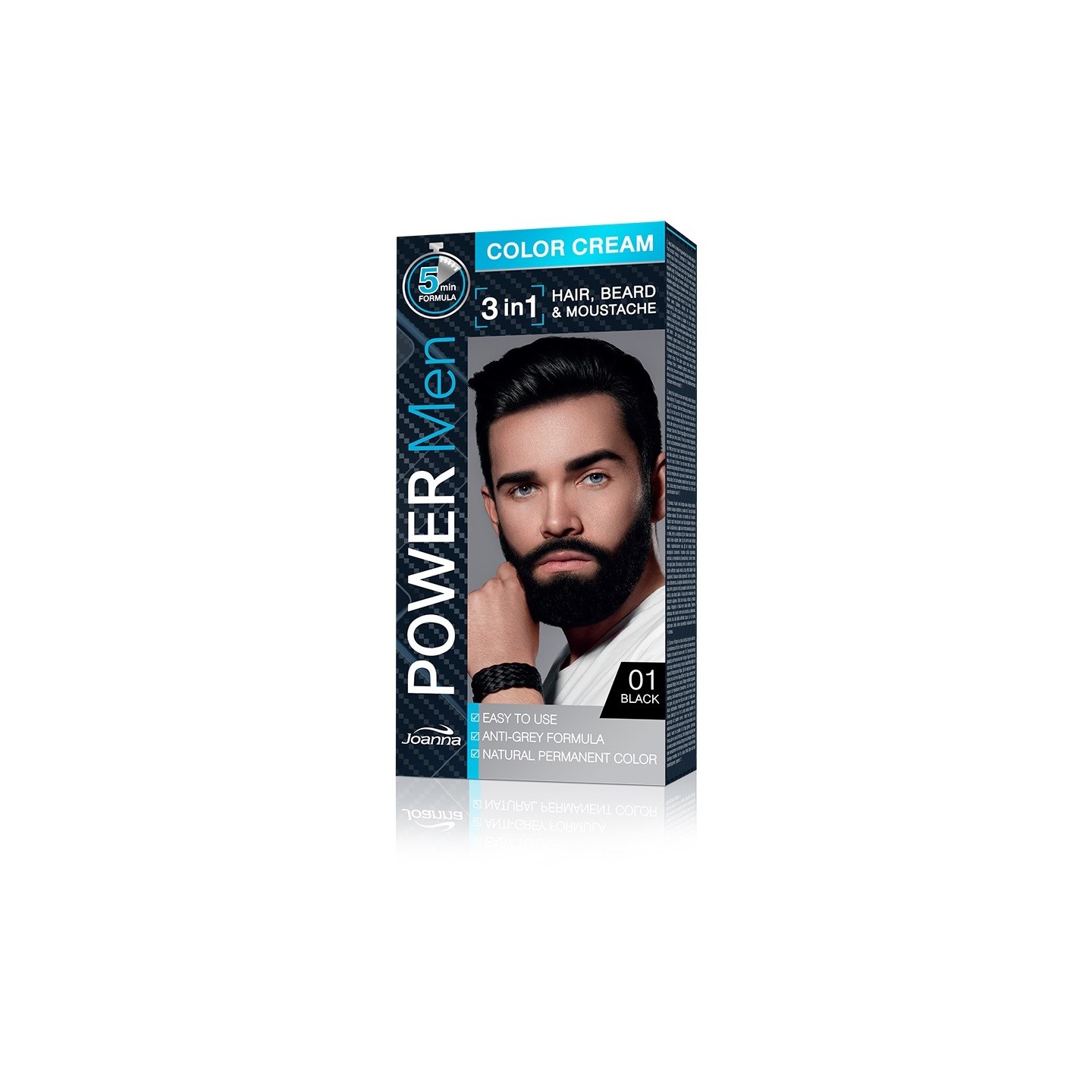 Joanna Power Men Cream Color 3in1 - men's hair, beard and mustache dye - /01/ Black Joanna Power Men Cream Color 3in1 - men's hair, beard and mustache dye - /01/ Black