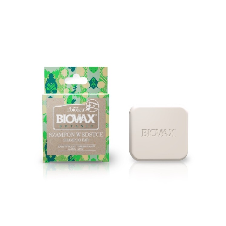 L'biotica BIOVAX Botanic Szampon do włosów w kostce Skrzyp Polny, Aloes 82 g + Etui
