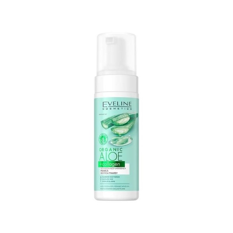 Eveline Organic Aloe + Collagen oczyszczająco-łagodząca Pianka do mycia twarzy 150 ml