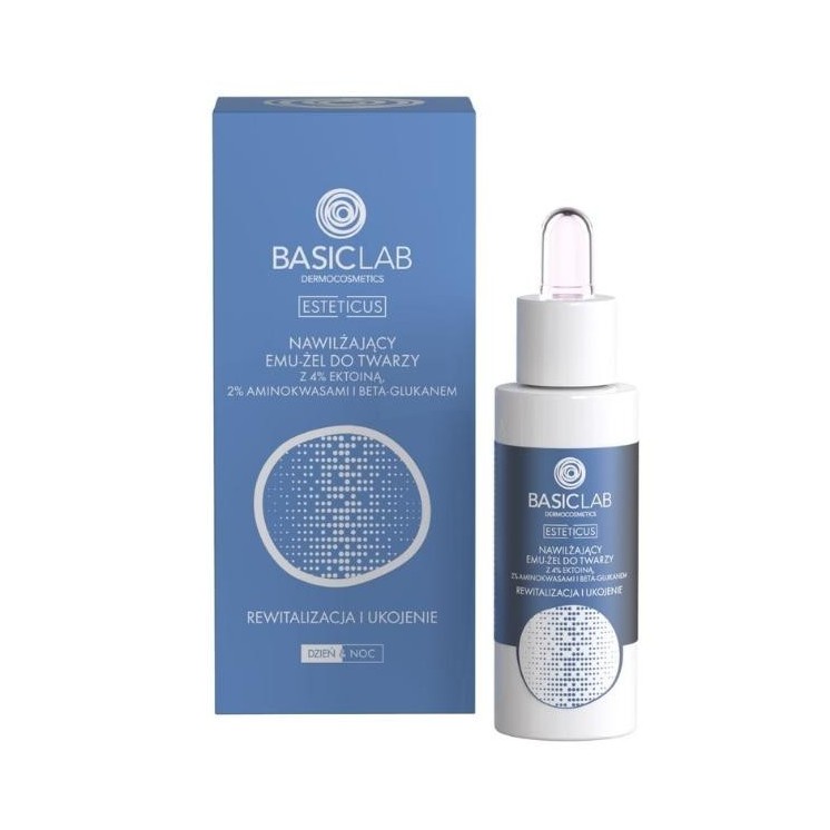 BasicLab Esteticus moisturizing Emu-Gel for the face with 4% Ectoine, Amino Acids and Beta-Glucan revitalizing and soothing 30 