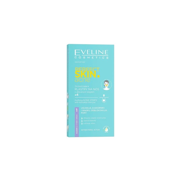 Eveline Perfect Skin Acne oczyszczające Plastry na nos Węgiel aktywny 4 sztuki