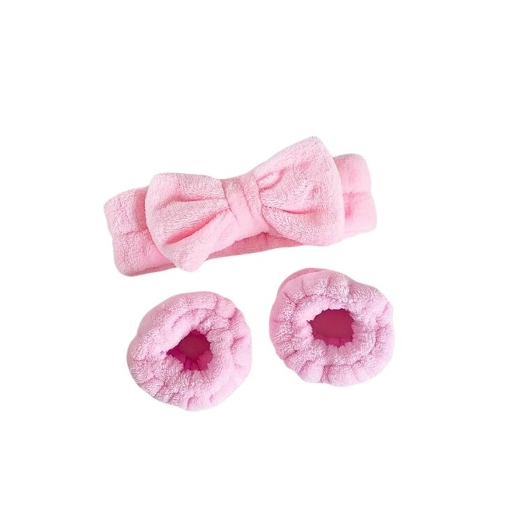 Zestaw Spa: Opaska do włosów + 2 pluszowe gumki do włosów Pink 1 zestaw
