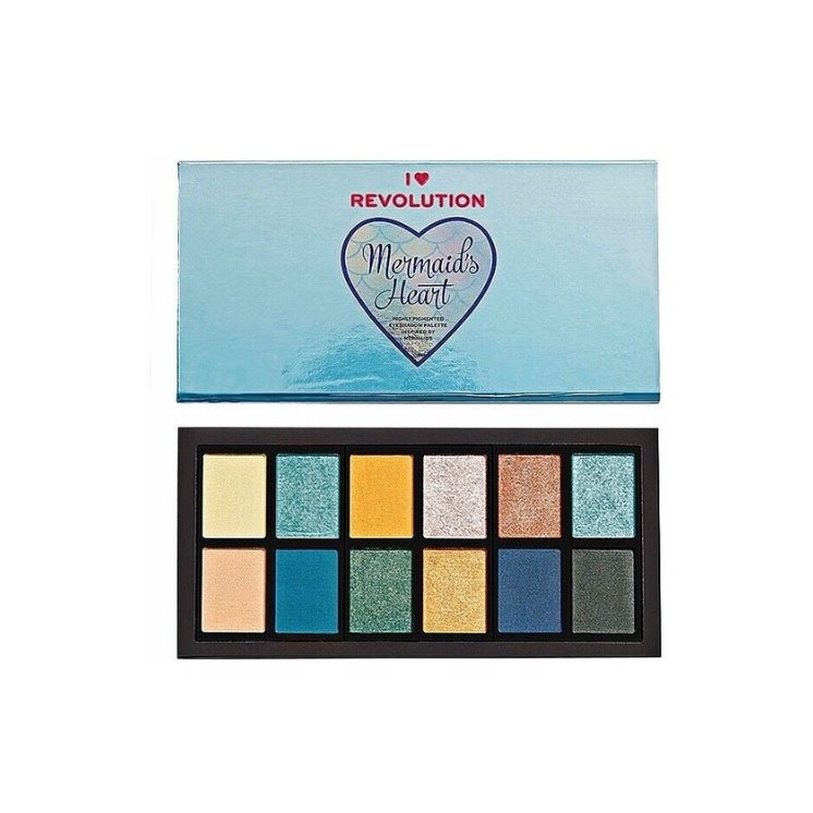 Makeup Revolution I Heart Revolution Palette of 12 eye shadows Mermaids Heart 12 x 0.75 g