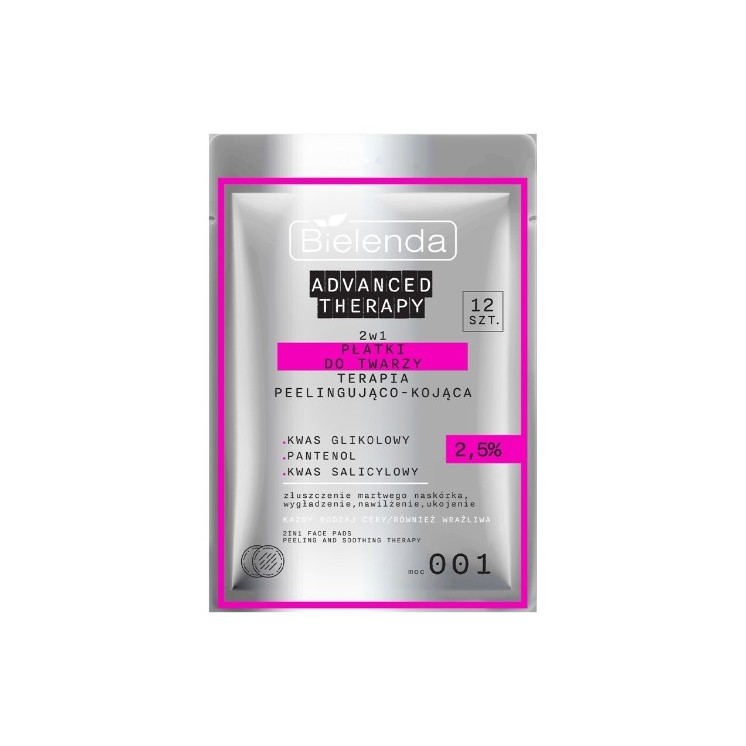 Bielenda Advanced Therapy Płatki do twarzy 2w1 terapia peelingująco-kojąca 2,5% 12 sztuk