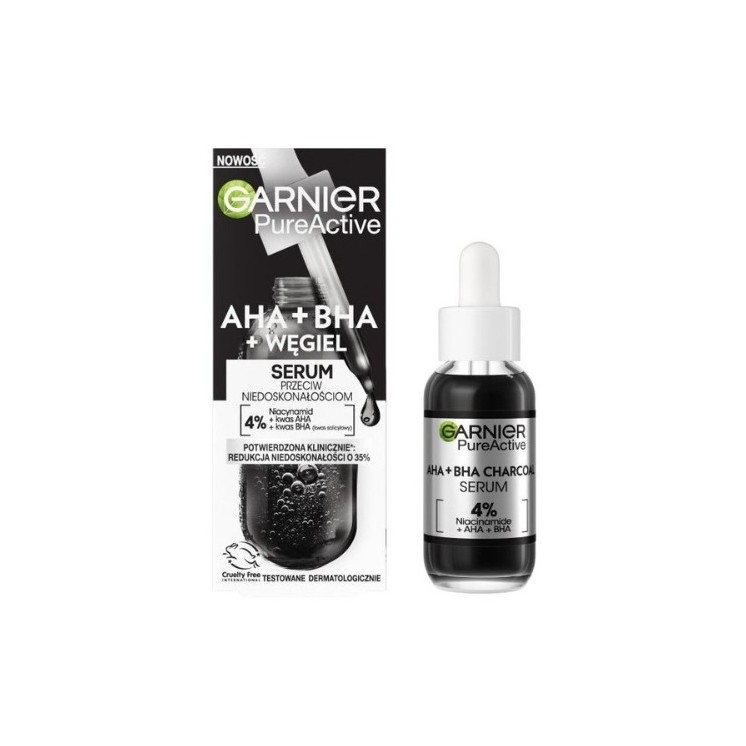 Garnier Pure Active serum przeciw niedoskonałościom AHA + BHA + Węgiel 30 ml
