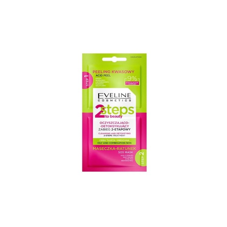 Eveline 2 Steps To Beauty oczyszczająco-detoksykujący 2-etapowy Zabieg do twarzy 2x4ml