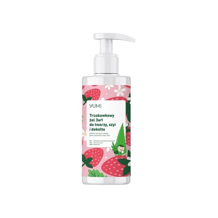 Yumi truskawkowy Żel 3w1 do oczyszczania twarzy, szyi i dekoltu 150 ml