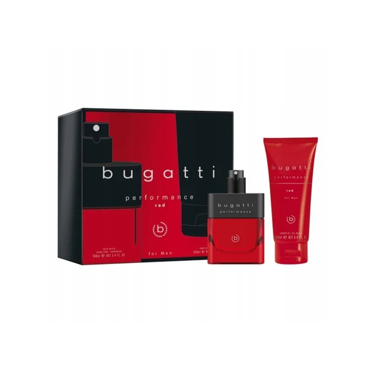 Bugatti Zestaw prezentowy: Woda toaletowa dla mężczyzn 100 ml + Żel pod prysznic 200 ml Performance Red  Bugatti Zestaw prezentowy: Woda toaletowa dla mężczyzn 100 ml + Żel pod prysznic 200 ml Performance Red