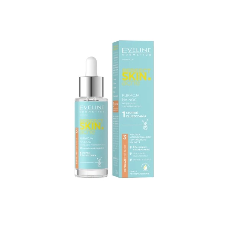 Eveline Perfect Skin Acne Kuracja na noc korygująca niedoskonałości 1 stopień złuszczania 30 ml