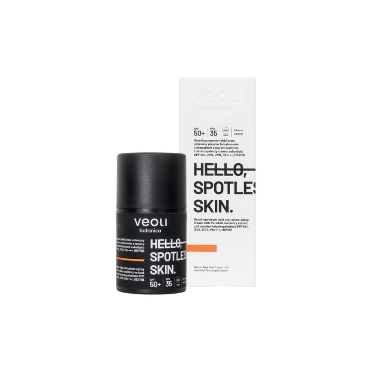 Veoli Botanica Hello, Spotless Skin lekki Krem ochronny przeciw fotostarzeniu SPF50+ 50 ml