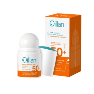Oillan ochronny Roll-on przeciwsłoneczny do twarzy i ciała SPF50 do skóry wrażliwej 50 ml