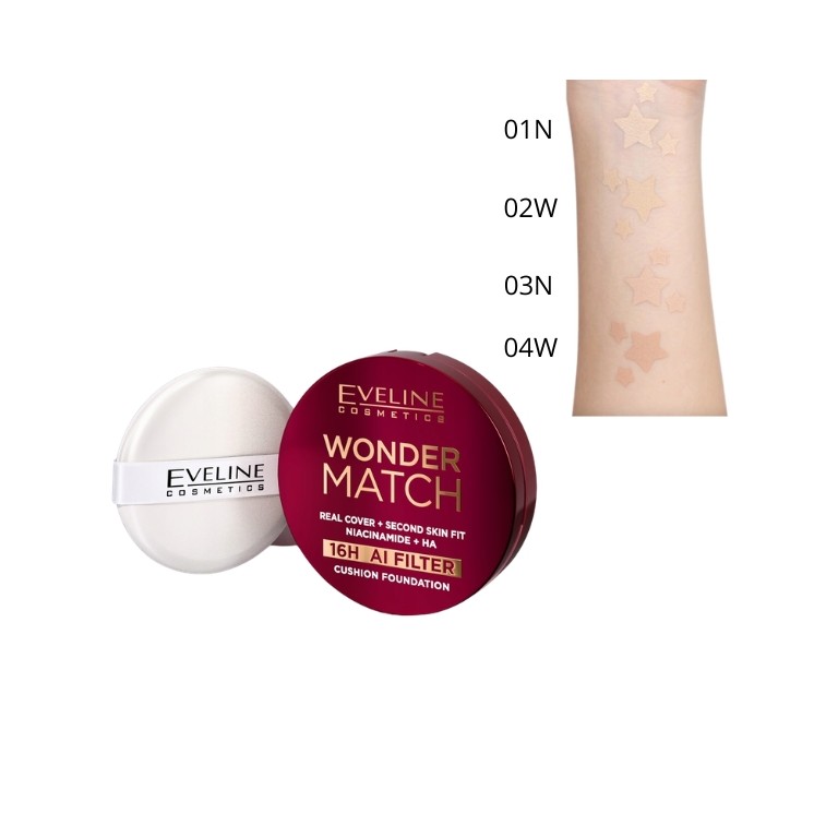 Eveline Wonder Match Covering Cushion Foundation with Niacinamide /01N/ Ivory 15 g