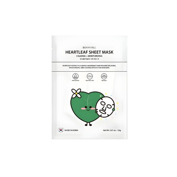 BonnyHill Heartleaf Sheet Mask łagodząco-nawilżająca Maseczka do twarzy w płachcie 1 sztuka