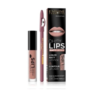 Eveline OH My Lips Pomadka matowa w płynie 4,5 ml + Konturówka do ust zestaw /08/ Lovely Rose