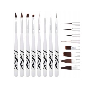 Set of 8 Brushes for acrylic, gel and Zebra decorations