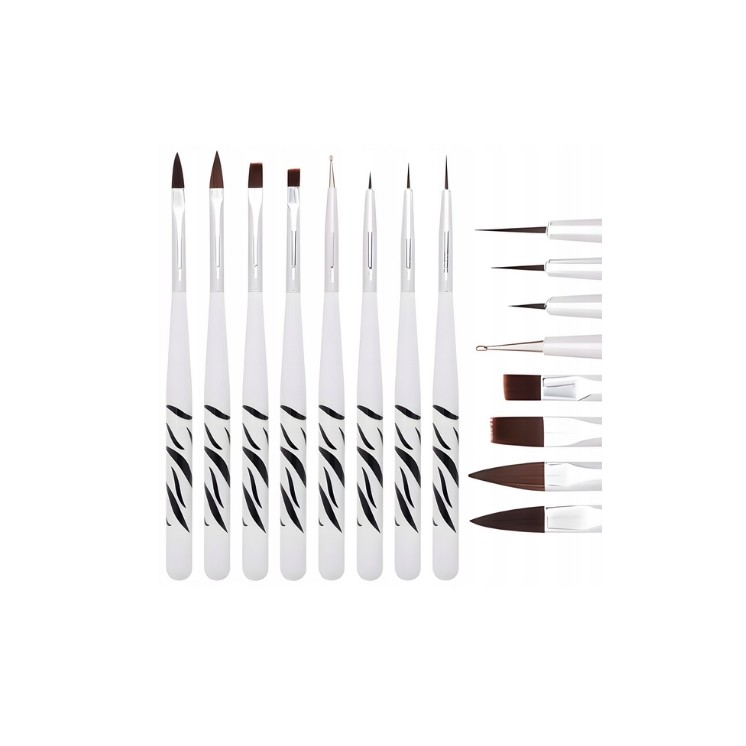 Set of 8 Brushes for acrylic, gel and Zebra decorations
