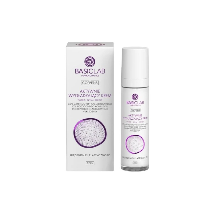 BasicLab Copperis aktywnie wygładzający Krem do twarzy na dzień 0,3% czystego peptydu miedziowego Ujędrnienie i Elastyczność 50