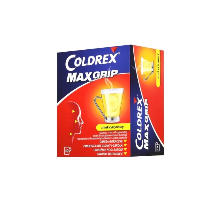 Coldrex MaxGrip proszek do sporządzania roztworu doustnego smak cytrynowy 10 saszetek 