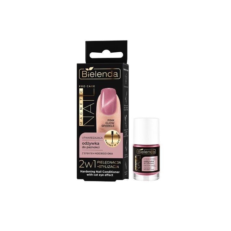 Bielenda Pro Care Magnetic Nail Hardening Nail Conditioner with Cat Eye Effect Pink Glow Sparkle 5 ml